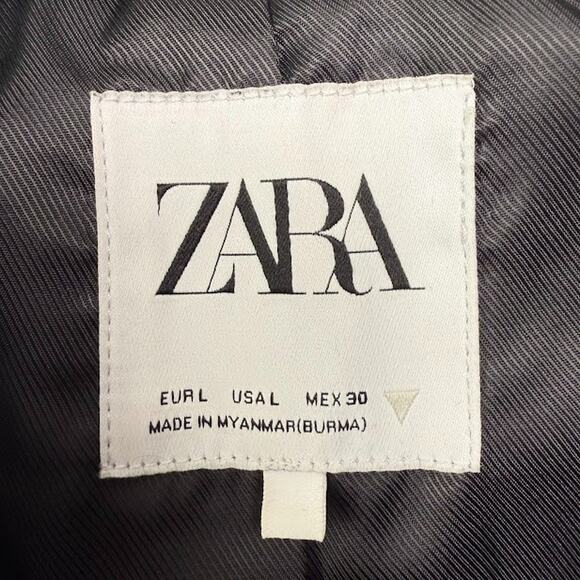 Zara Faux Leather Jacket Womens Large Black Button Front Long Sleeve Collared - Picture 3 of 9